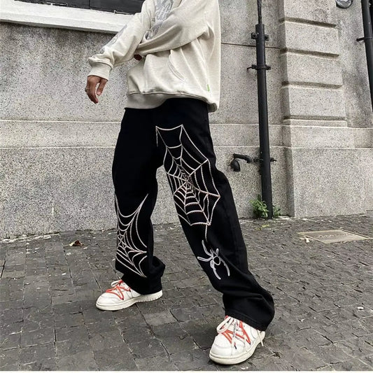 Streetwear Black Y2K Baggy Pants Men Anime Wide Leg Sweatpants Male Oversize Techwear Print Straight Trousers 2023 New