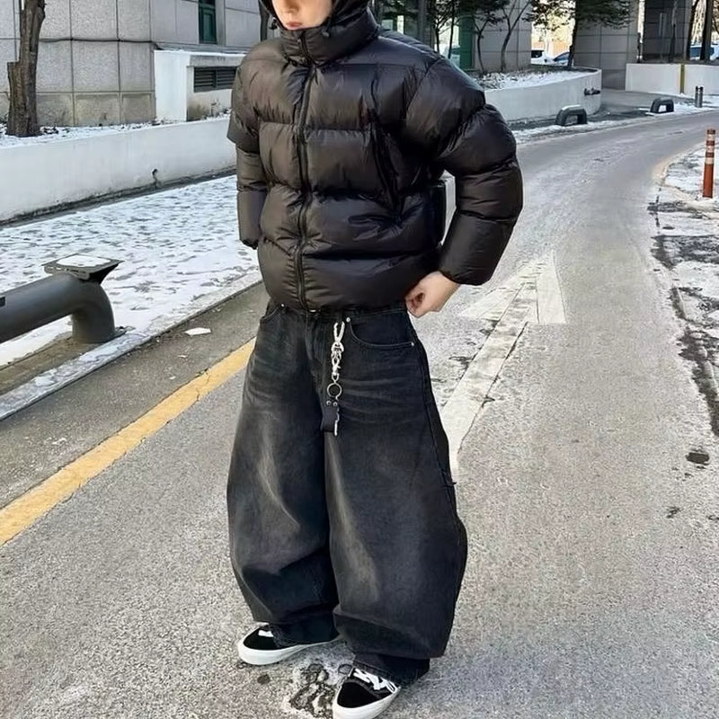 American Y2K New Baggy Wide Leg Black Jeans Overszied Men Street Casual Joker Denim Pants Couple Jeans Retro Streetwear