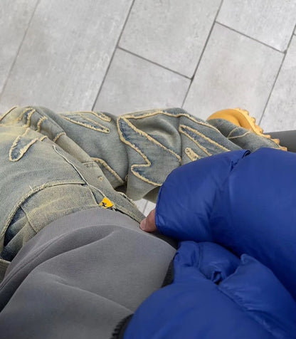 Y2K Street Retro Raw Edge Embroidery Baggy Jeans Men Women Fashion Hip Hop Patchwork High Waisted Denim Pants Ripped Jeans 2024